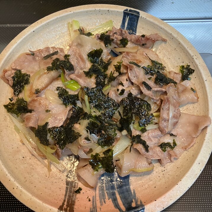 豚肉のネギ葱塩焼き♪韓国海苔を散りばめて^_^